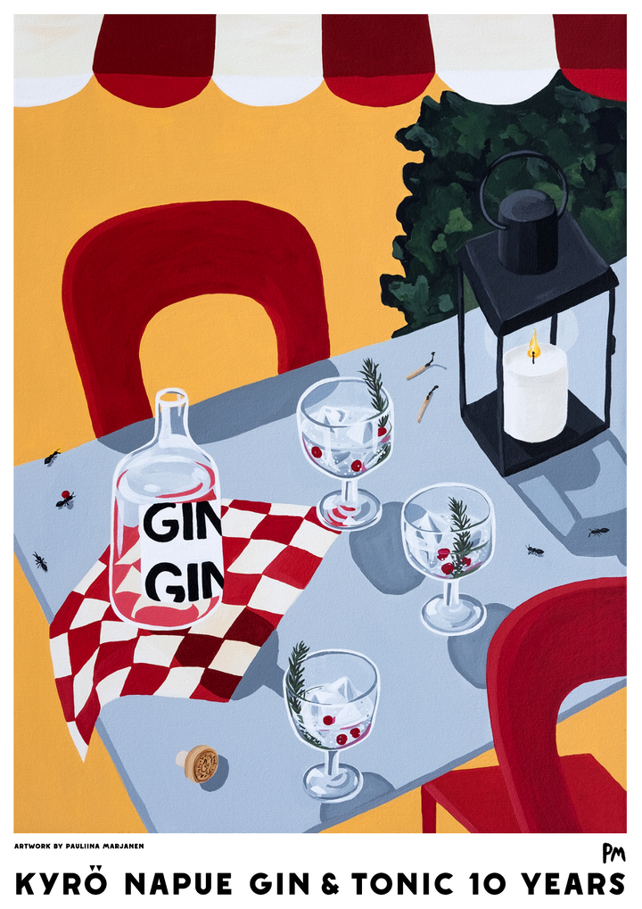 Gin Gin taidejuliste signeerattu