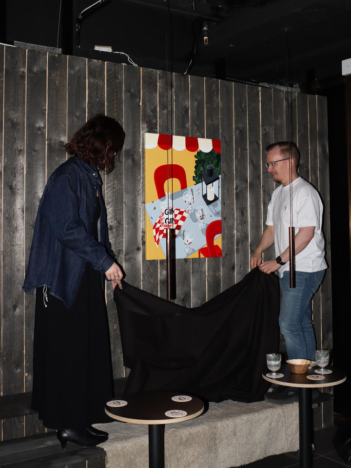 Gin Gin taidejuliste signeerattu